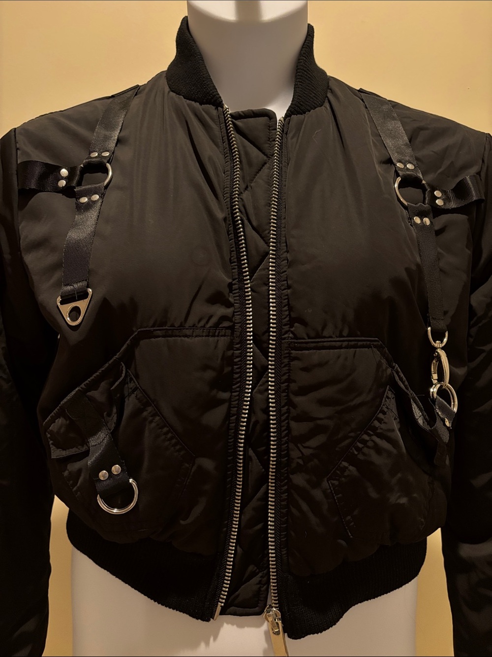 POSTER GIRL Black Bomber Jacket with Strap & Ring Hardware